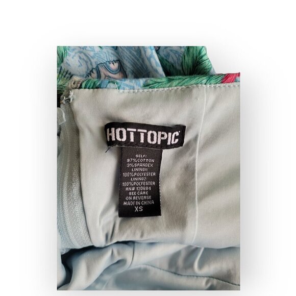 Hot Topic Fit and Flare Hawaiian Tiki Dress XS Blue Floral Halter Swing Retro - Picture 6 of 13